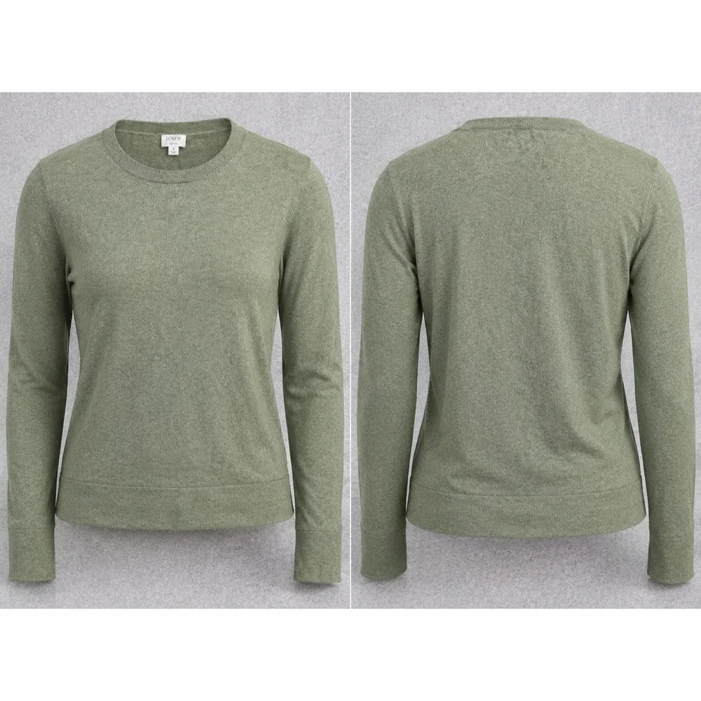 J Crew Sweater Womens S Green Long Sleeve Fine Knit Crewneck Preppy Teddie